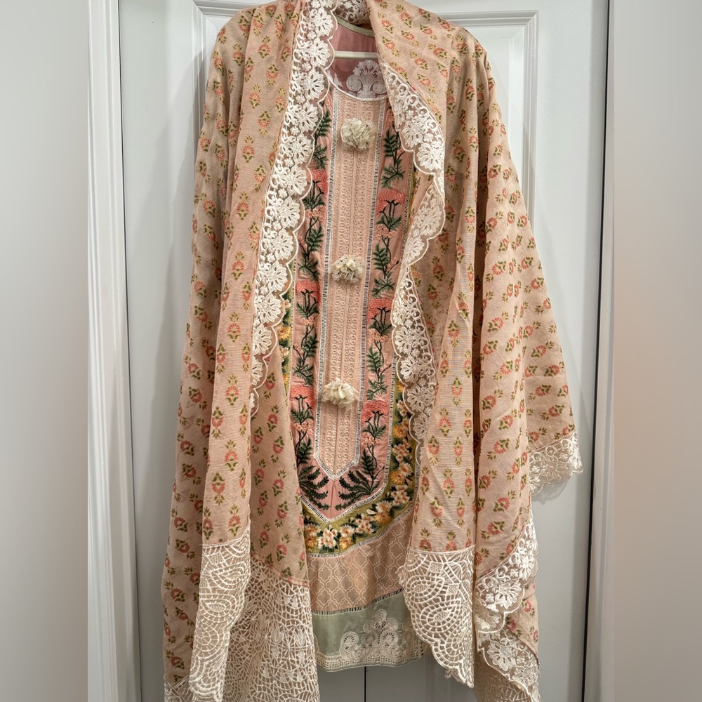Crimson by saira shakira/ Floral Embroidered Dress with Lace Details/ pakistani